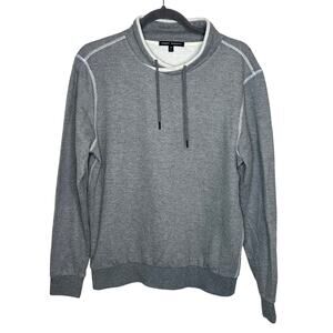 Robert Barakett Gray Sweater White Trim Long Sleeve High Neck Casual Comfort M